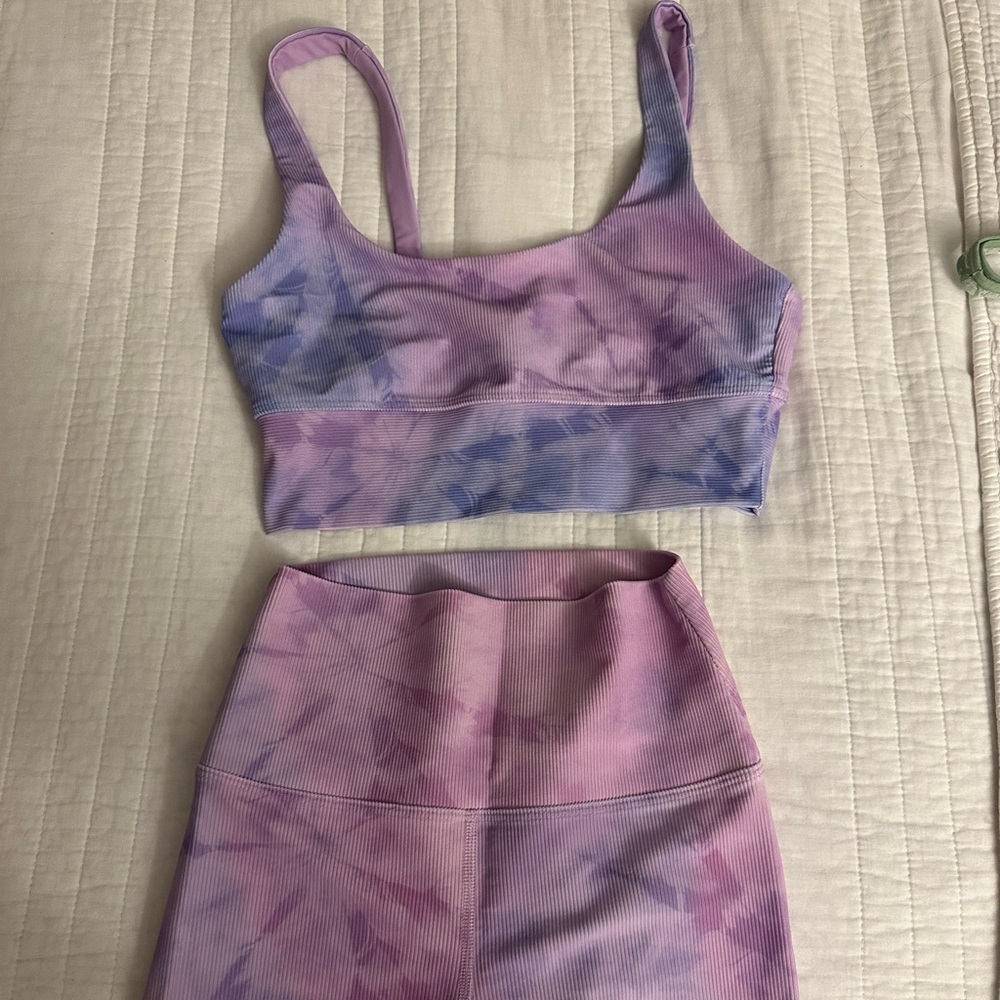Beach Riot Lavender & Lilac Tie-Dye Ribbed Leggings Set